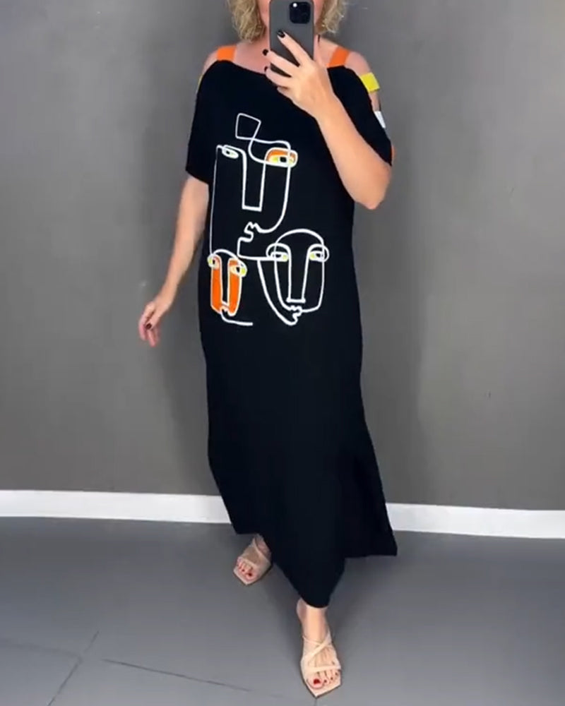 Primina™ - Off-the-shoulder jurk met uitgesneden print en split